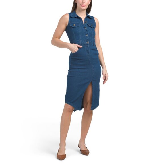 BEBE Medium Wash Sleeveless Midi Shirt Dress - Picture 1 of 2